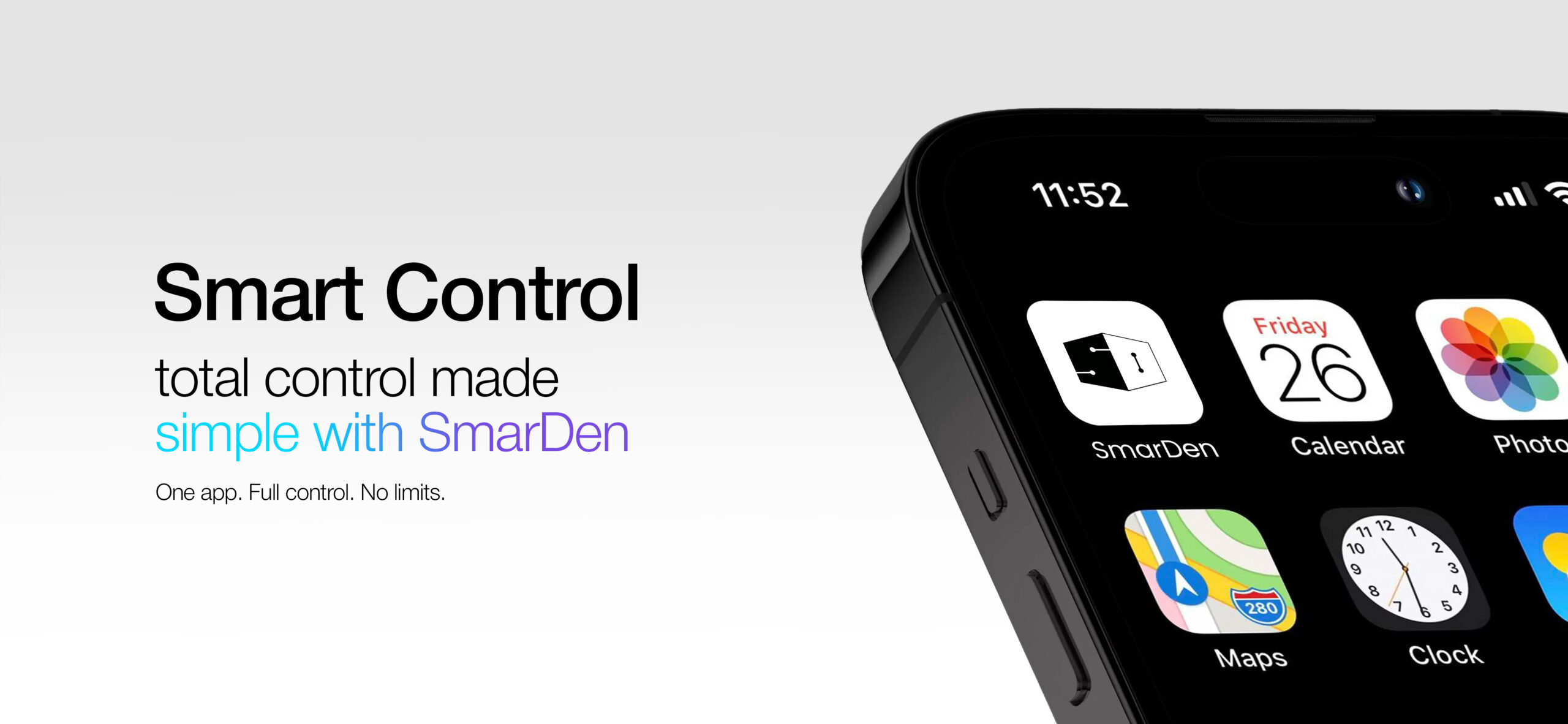 SmarDen App smart control feature showing total control of home automation through one simple app