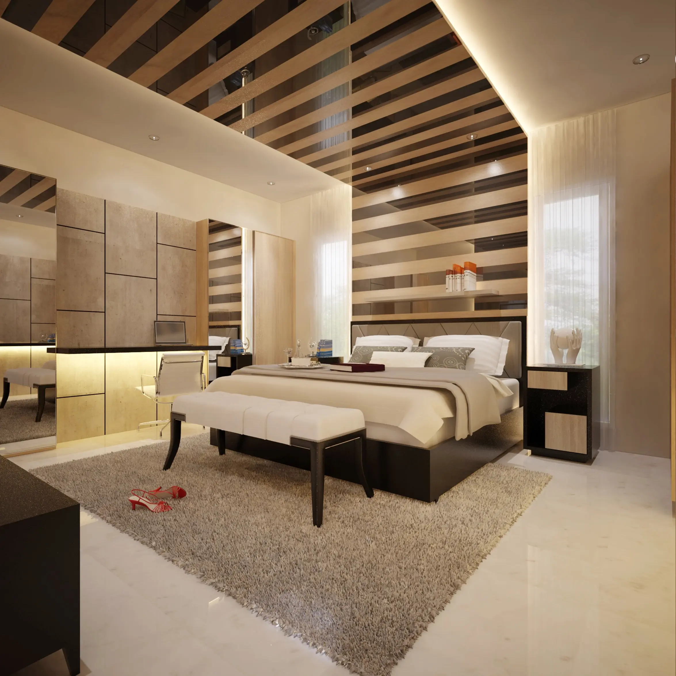 Luxury hotel guest room with lighting and climate control powered by SmarDen's Hotel Automation System