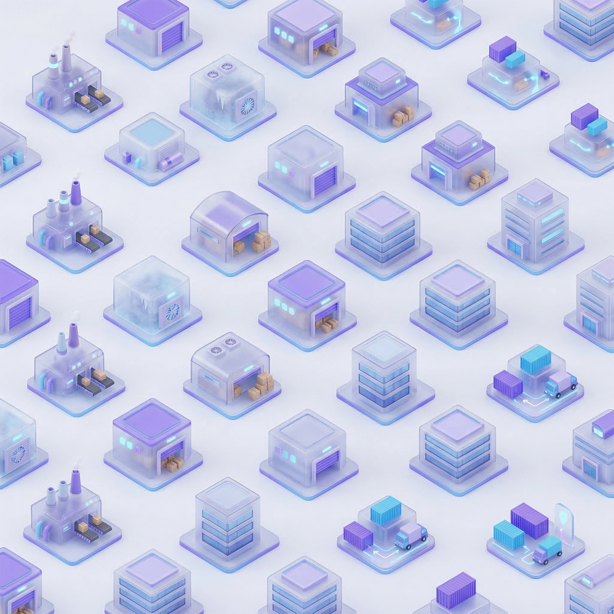 Different industrial setups like factories, cold storage units, warehouses, logistics hubs, and commercial buildings operating within a single structured IoT platform.